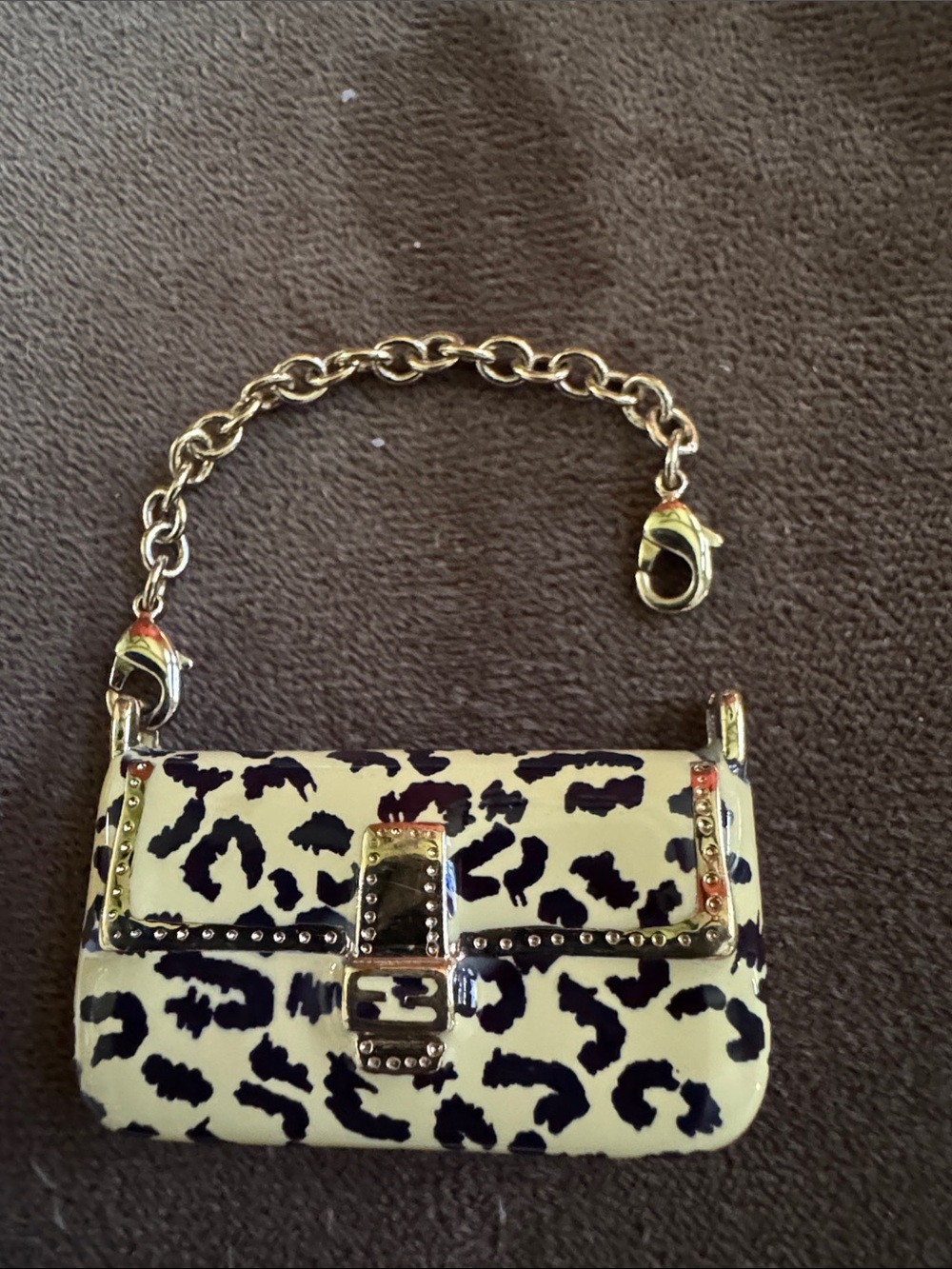 Fendi Gold-Accent Leopard Print Mini Bag Charm